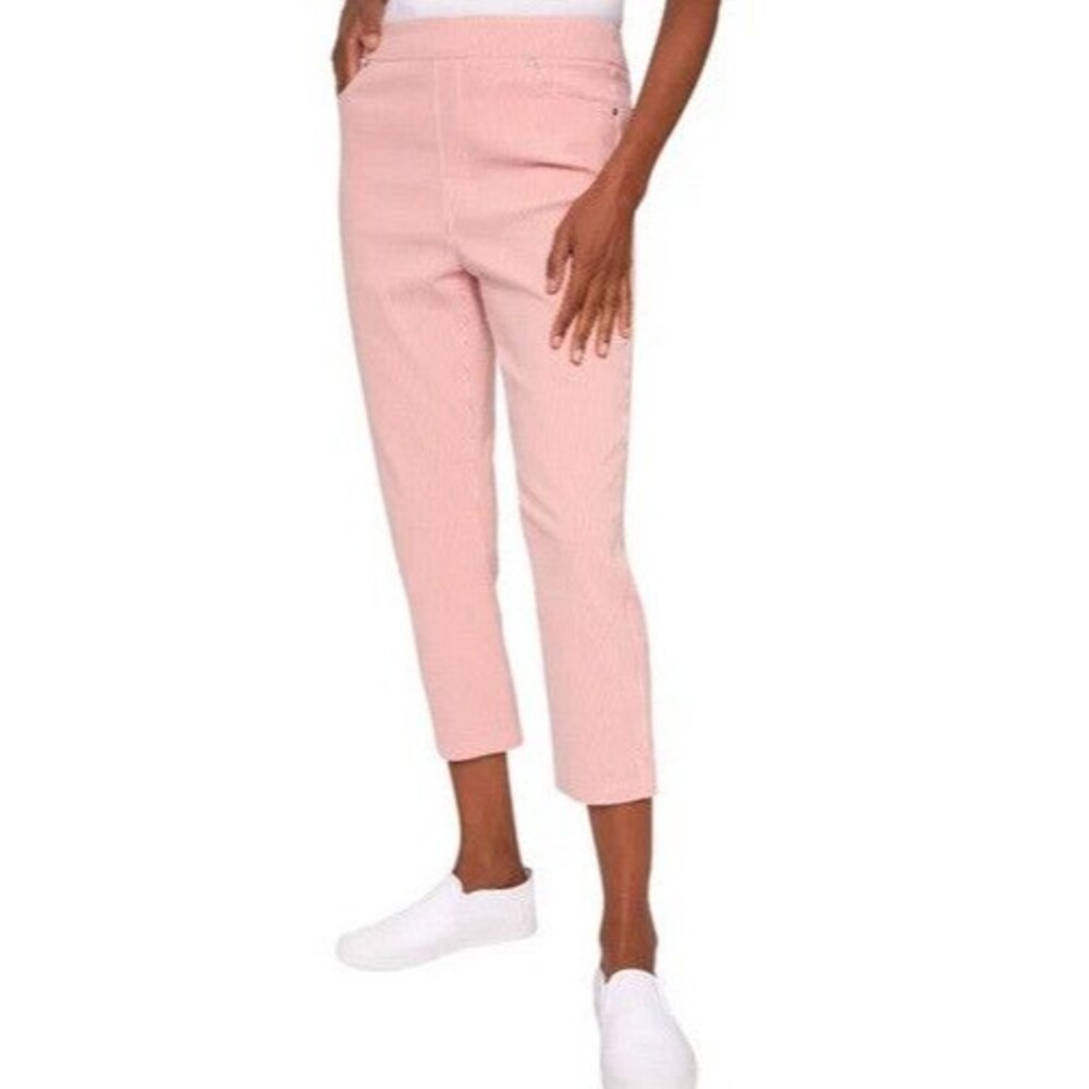 NWT Mario Serrani Pull-On Capri Pants Red Striped  (Tomato/Ivory)